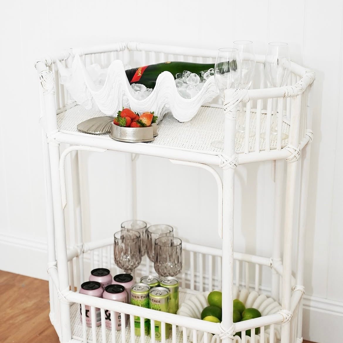 Singapore White Rattan Bar Cart - Image 3