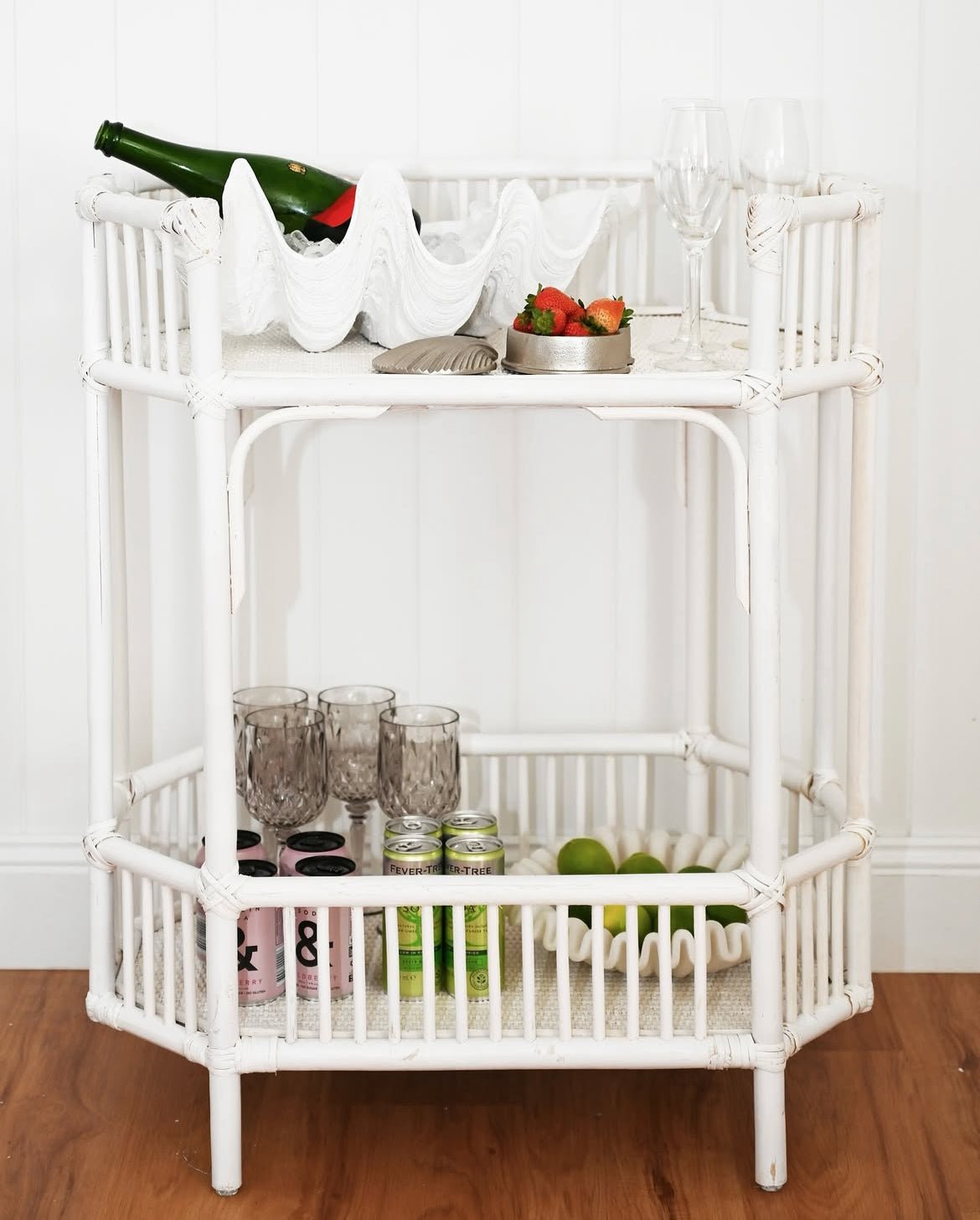Singapore White Rattan Bar Cart - Image 2