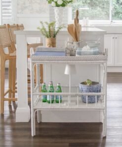 Al fresco White Rattan Bar Cart