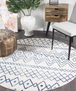 Alternative view of Oasis Nadia White Blue Rustic Tribal Round Rug