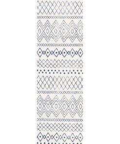 Oasis Nadia White Blue Rustic Tribal Runner