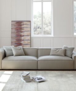 Cream Leather Sofa Simple Style Straight Row Sleeper Sofa