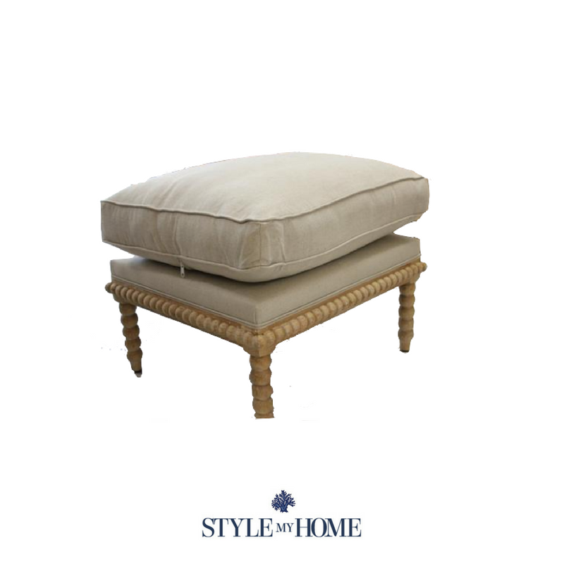 Bobbin Linen And Oak Ottoman - Image 4