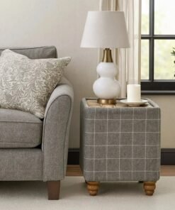 Alternative view of Tobias - Side Table in Leather and Grey Wool with Glass Top