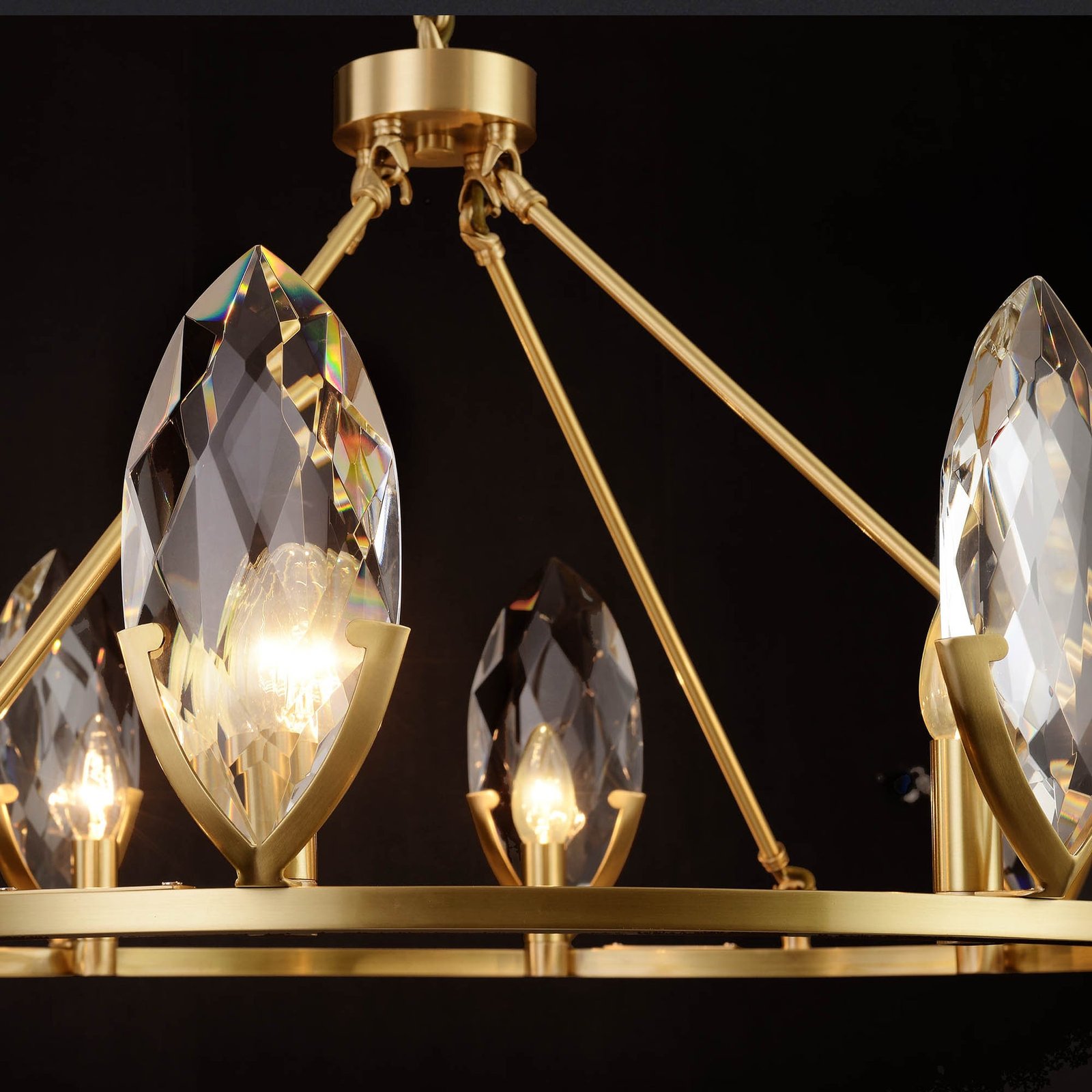 Round Leaf Brass Crystal Chandelier - Image 7