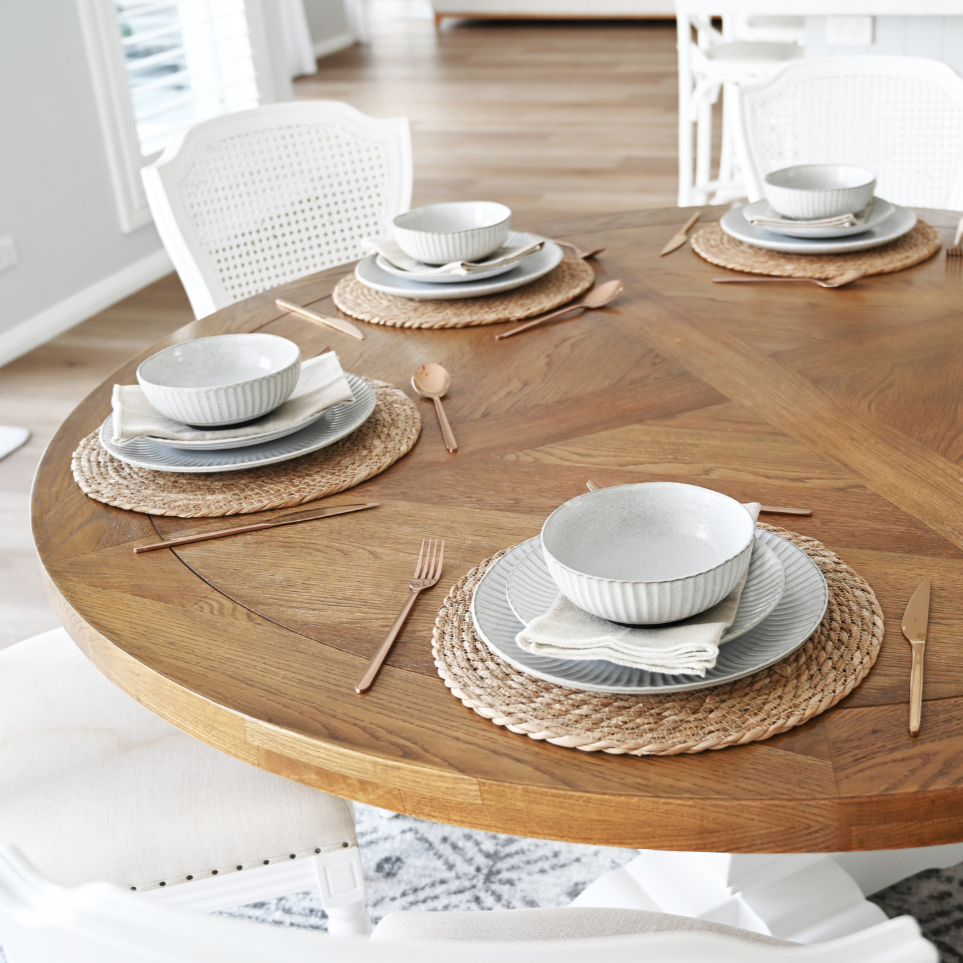 Hannah Parquetry Round Table With White Base - Image 2