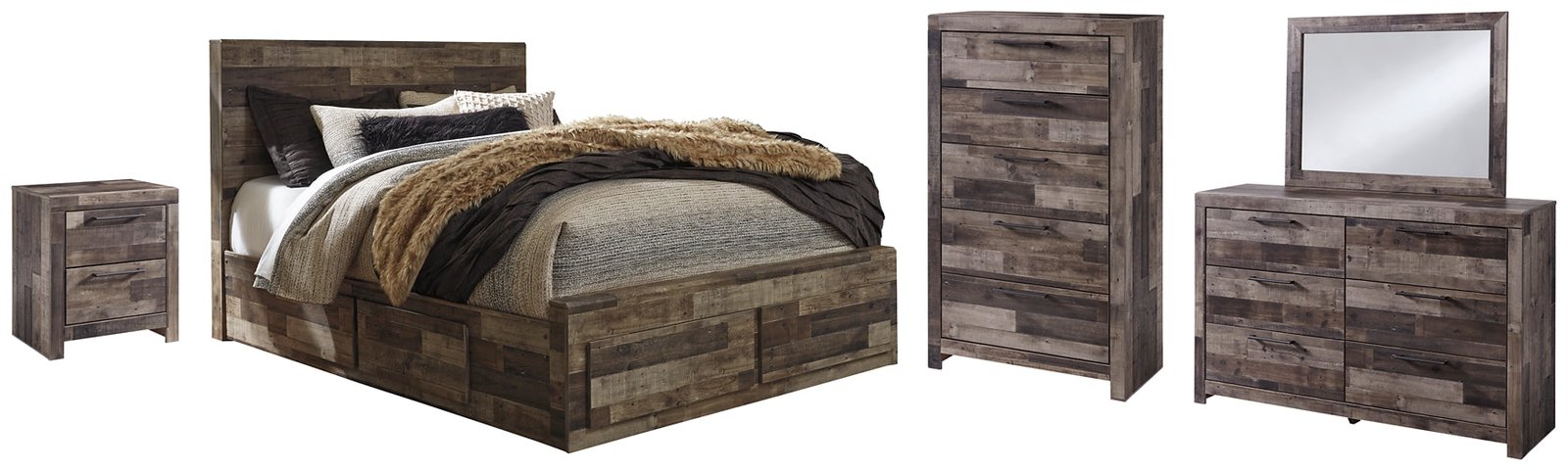 Derekson Queen Panel Bed with 6 Storage Drawers with Mirrored Dresser, Chest and Nightstand - Image 2
