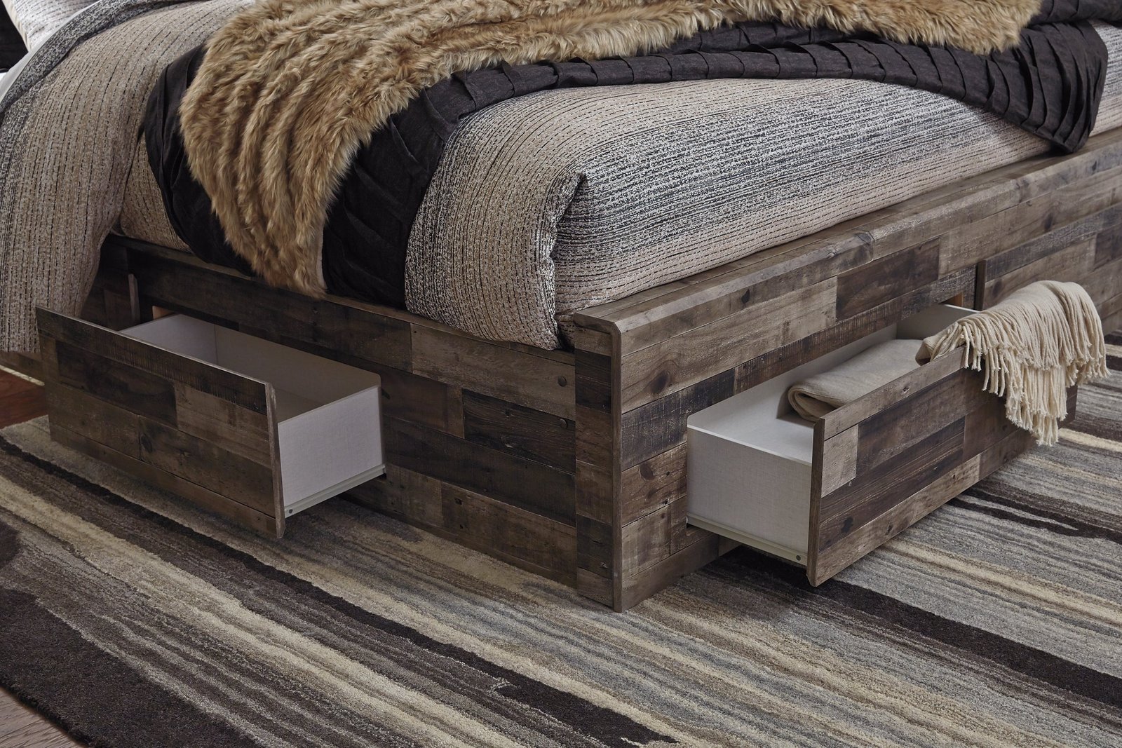 Derekson Queen Panel Bed with 6 Storage Drawers with Mirrored Dresser, Chest and Nightstand - Image 8