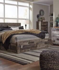 Alternative view of Derekson King Panel Bed with 4 Storage Drawers with Mirrored Dresser, Chest and Nightstand