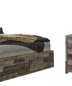 Derekson King Panel Bed with 4 Storage Drawers with Mirrored Dresser