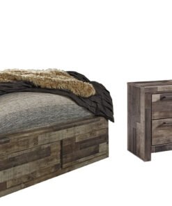 Derekson Queen Panel Bed with 2 Storage Drawers with Mirrored Dresser, Chest and Nightstand