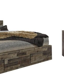 Derekson King Panel Bed with 6 Storage Drawers with Mirrored Dresser, Chest and Nightstand