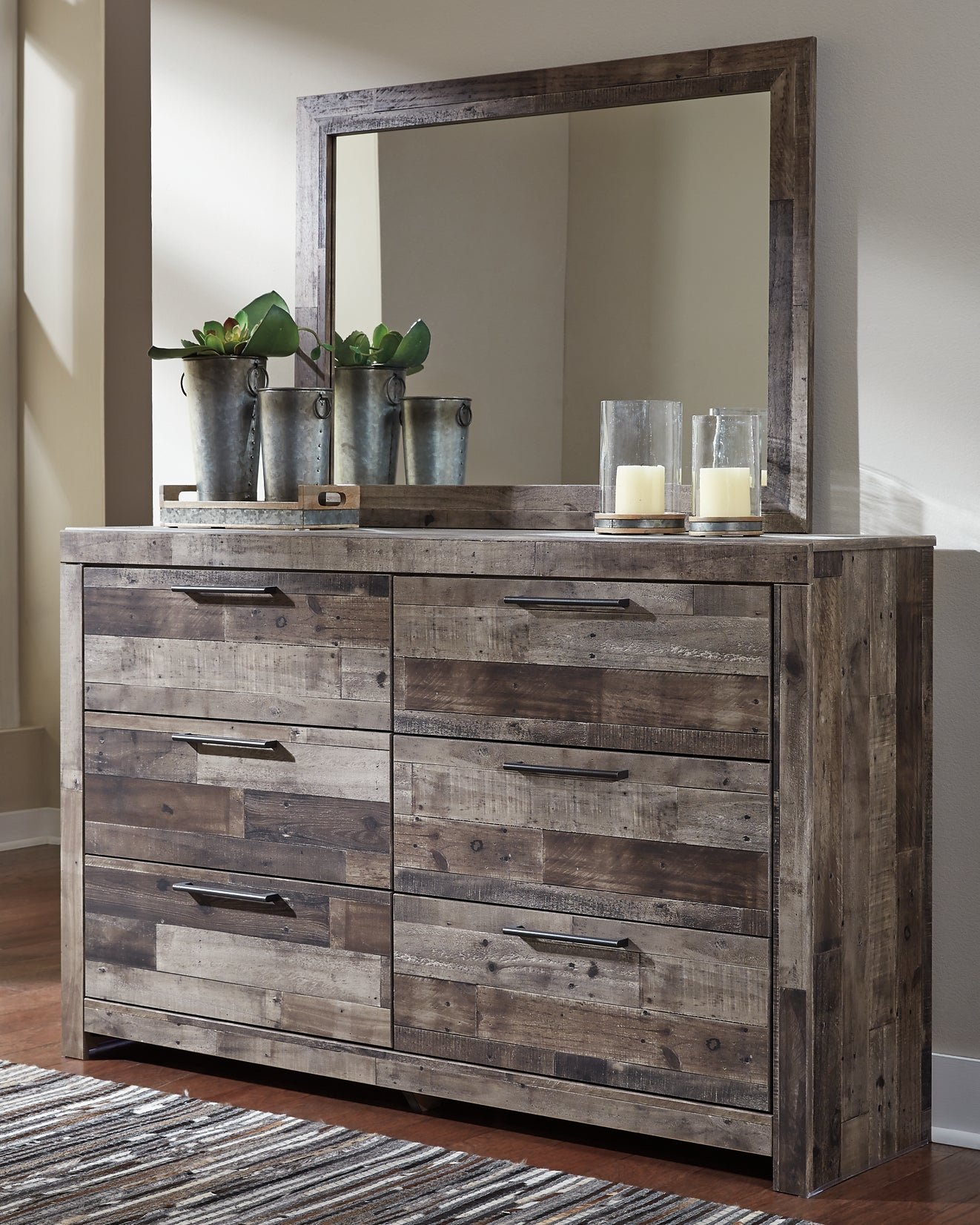 Derekson Full Panel Headboard Bed with Mirrored Dresser, Chest and Nightstand - Image 8