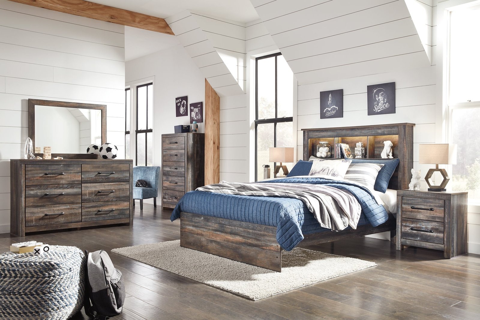Drystan Full Bookcase Bed with Mirrored Dresser - Image 2
