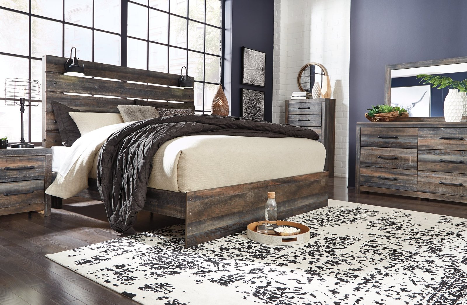 Drystan King Panel Bed with Mirrored Dresser, Chest and Nightstand - Image 2