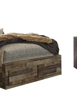 Derekson Queen Panel Bed with 4 Storage Drawers with Mirrored Dresser, Chest and Nightstand