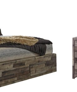 Derekson King Panel Bed with 2 Storage Drawers with Mirrored Dresser