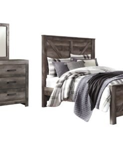 Wynnlow Queen Crossbuck Panel Bed with Mirrored Dresser