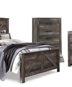 Wynnlow Queen Crossbuck Panel Bed with Mirrored Dresser, Chest and Nightstand