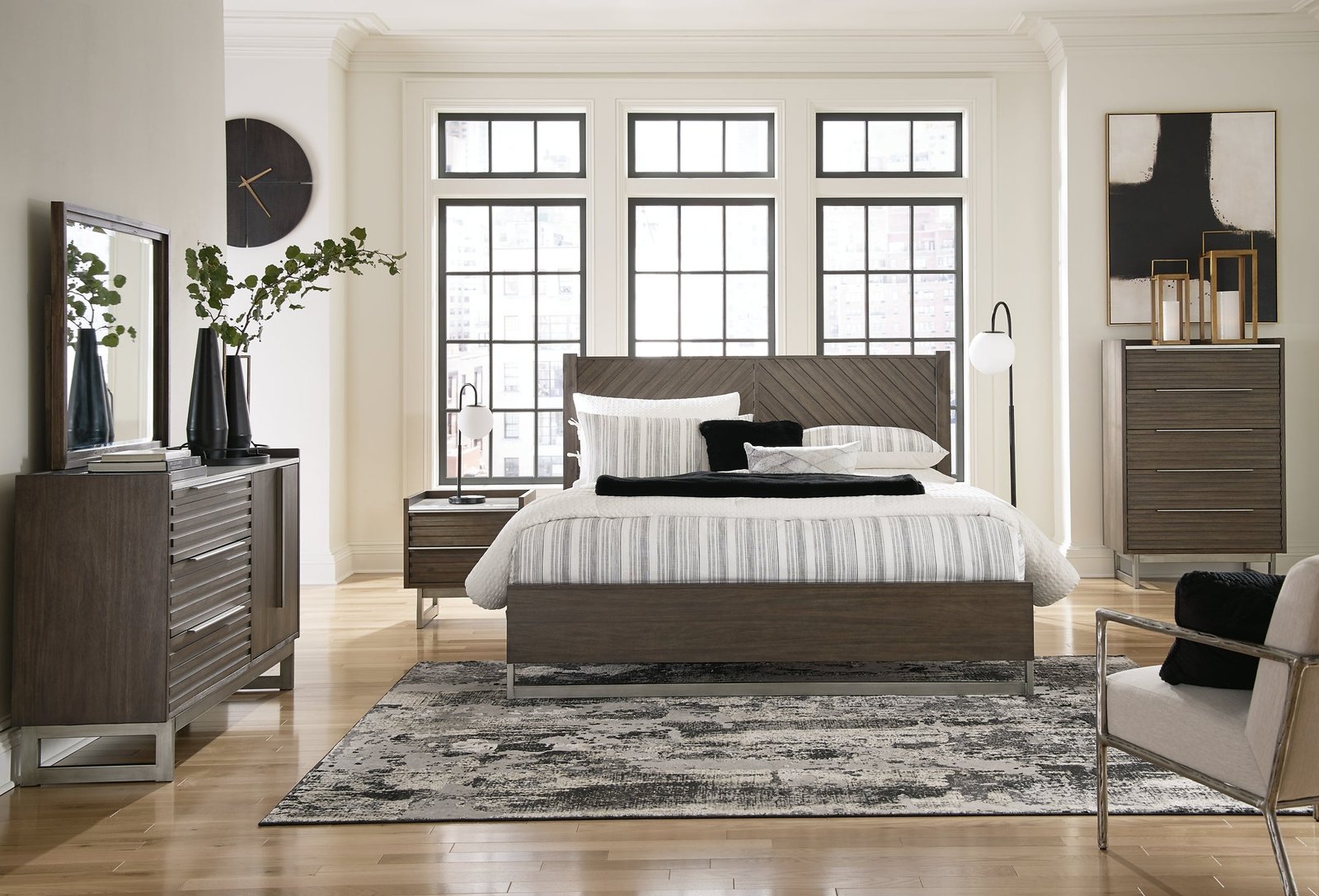 Arkenton King Panel Bed with Mirrored Dresser, Chest and Nightstand - Image 2
