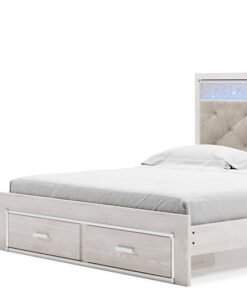 Altyra King Upholstered Storage Bed with Mirrored Dresser and Nightstand