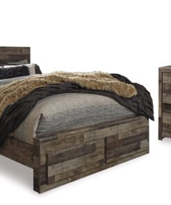 Derekson Queen Panel Bed with 2 Storage Drawers with Mirrored Dresser and Nightstand