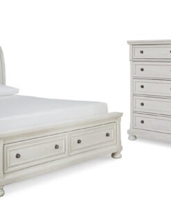 Robbinsdale Queen Sleigh Bed with Storage with Mirrored Dresser, Chest and Nightstand
