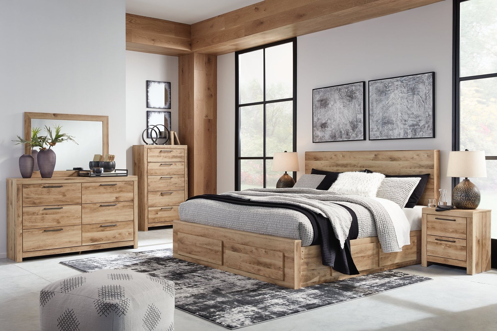 Hyanna King Panel Storage Bed with Mirrored Dresser, Chest and Nightstand - Image 2