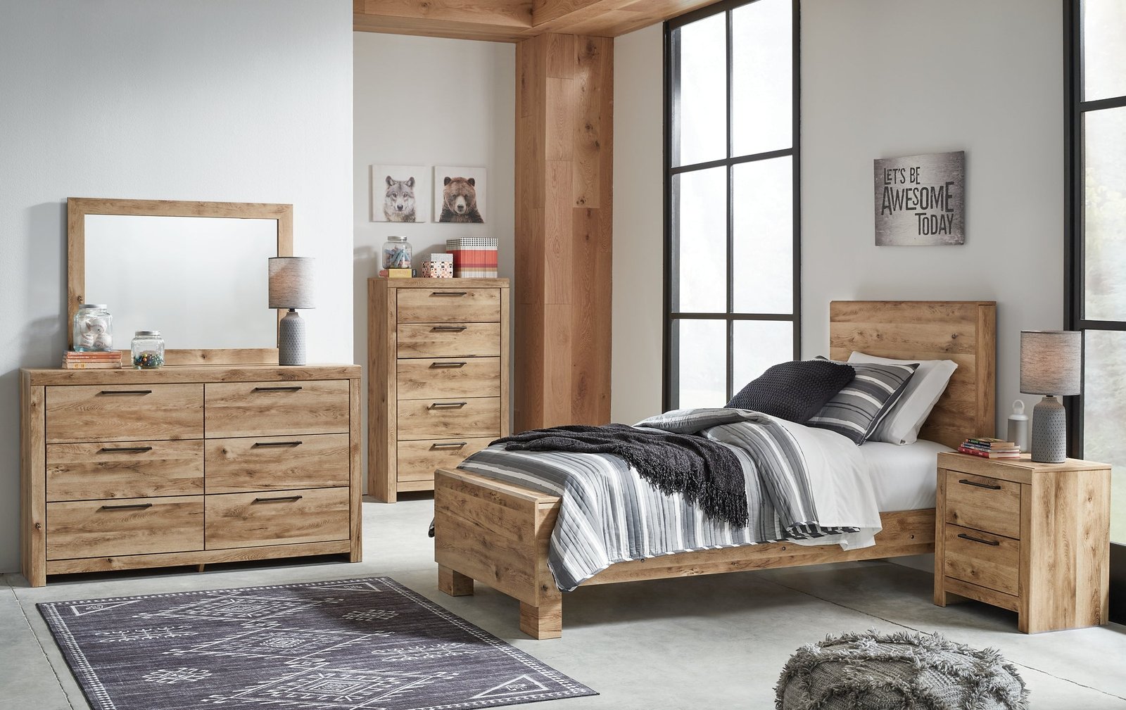 Hyanna Twin Panel Bed with Mirrored Dresser and Nightstand - Image 10