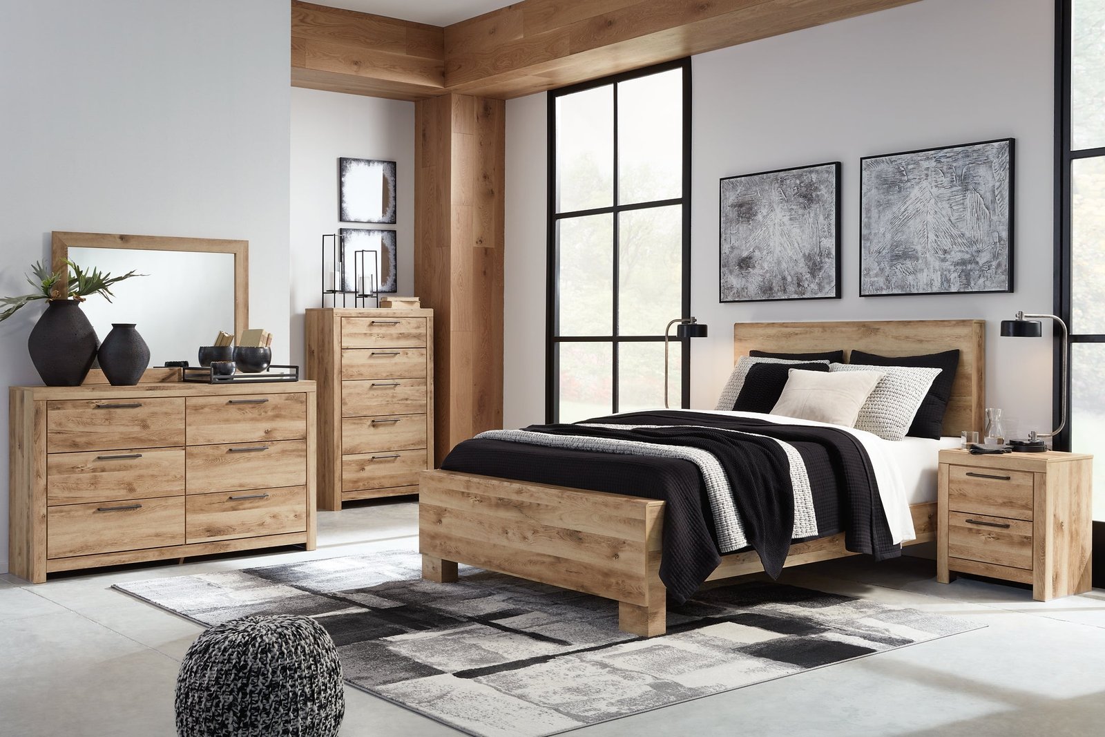 Hyanna Queen Panel Bed with Mirrored Dresser, Chest and Nightstand - Image 2
