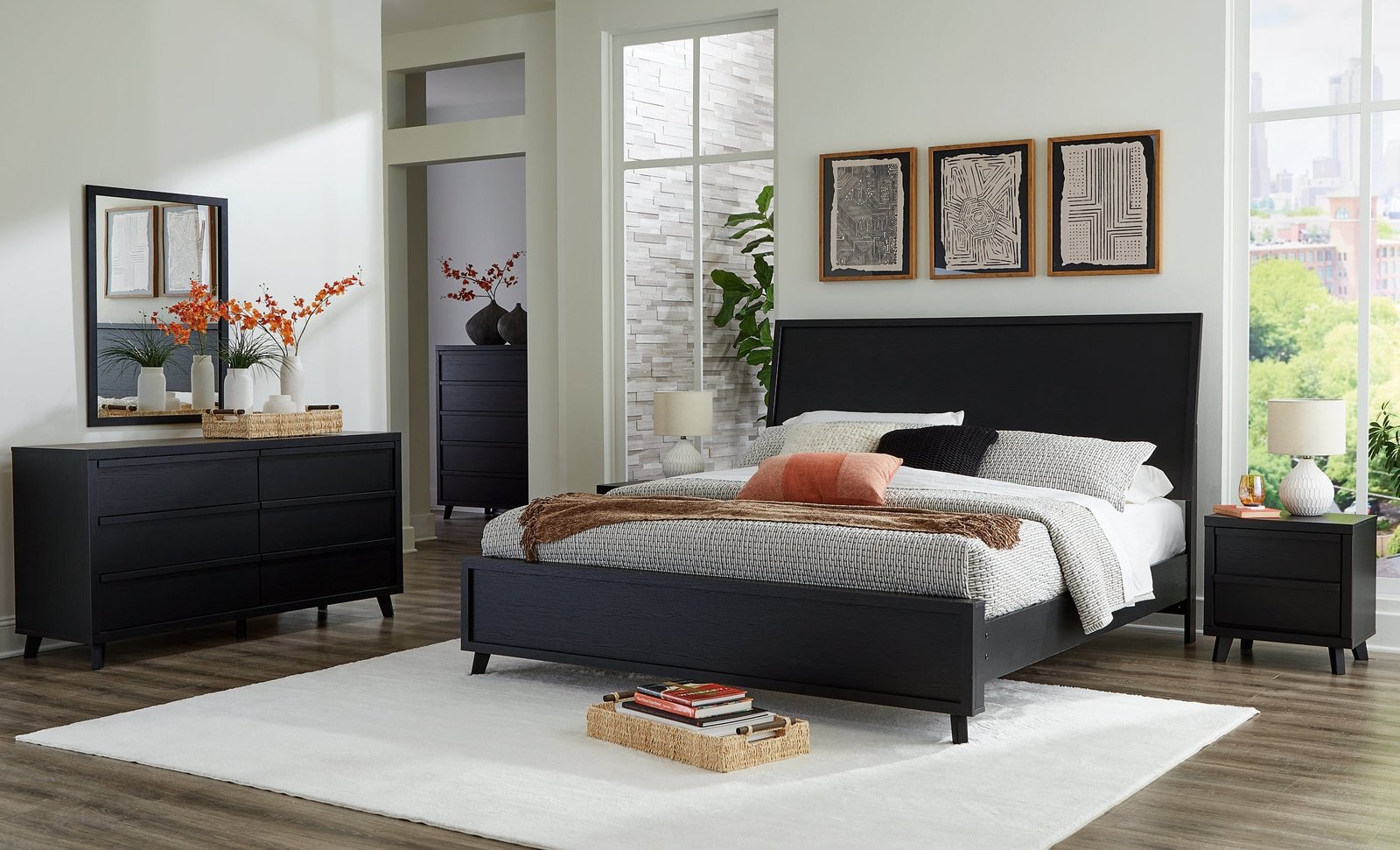 Danziar Queen Panel Headboard with Mirrored Dresser - Image 5