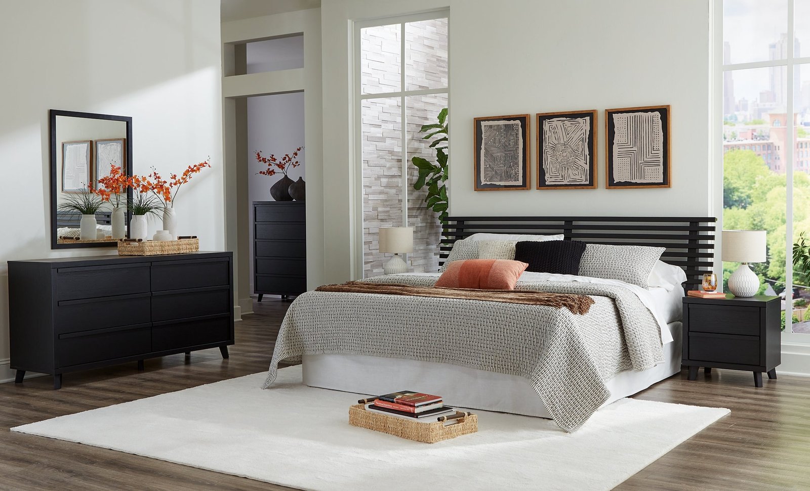 Danziar King Panel Headboard with Mirrored Dresser - Image 4