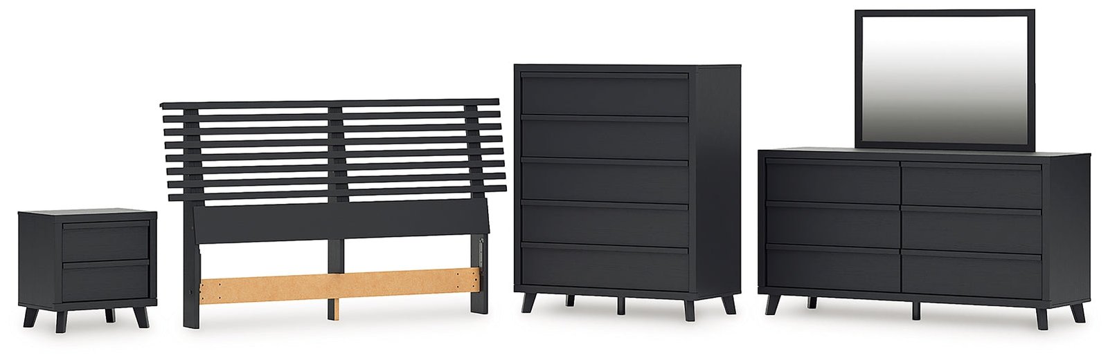 Danziar Queen Panel Headboard with Mirrored Dresser, Chest and Nightstand