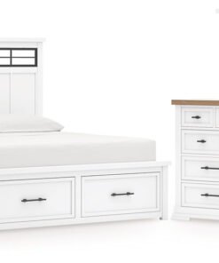 Ashbryn California King Panel Storage Bed with Mirrored Dresser