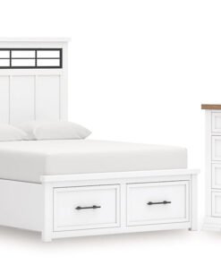 Ashbryn King Panel Storage Bed with Mirrored Dresser and Nightstand