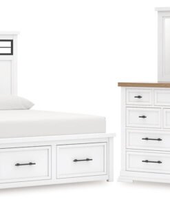 Ashbryn Queen Panel Storage Bed with Mirrored Dresser