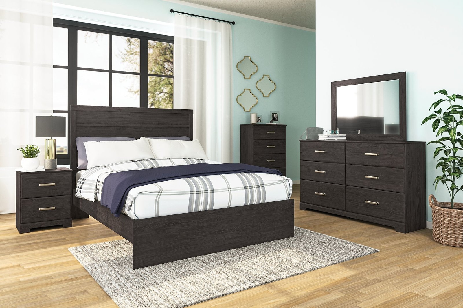 Belachime Queen Panel Bed with Mirrored Dresser, Chest and Nightstand - Image 10