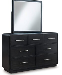 Alternative view of Rowanbeck King Upholstered Panel Bed with Mirrored Dresser