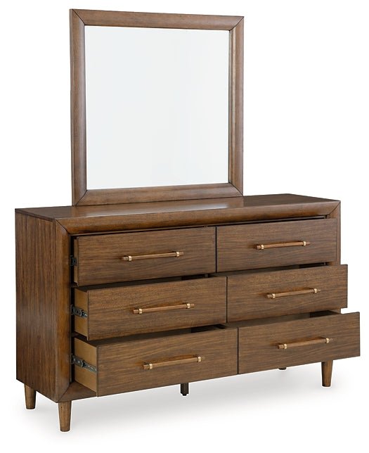 Lyncott California King Upholstered Bed with Mirrored Dresser and Nightstand - Image 3