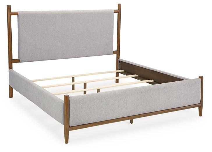 Lyncott California King Upholstered Bed with Mirrored Dresser and Nightstand - Image 6