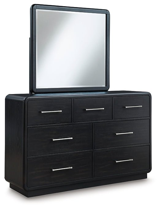 Rowanbeck California King Upholstered Panel Bed with Mirrored Dresser, Chest and Nightstand - Image 2