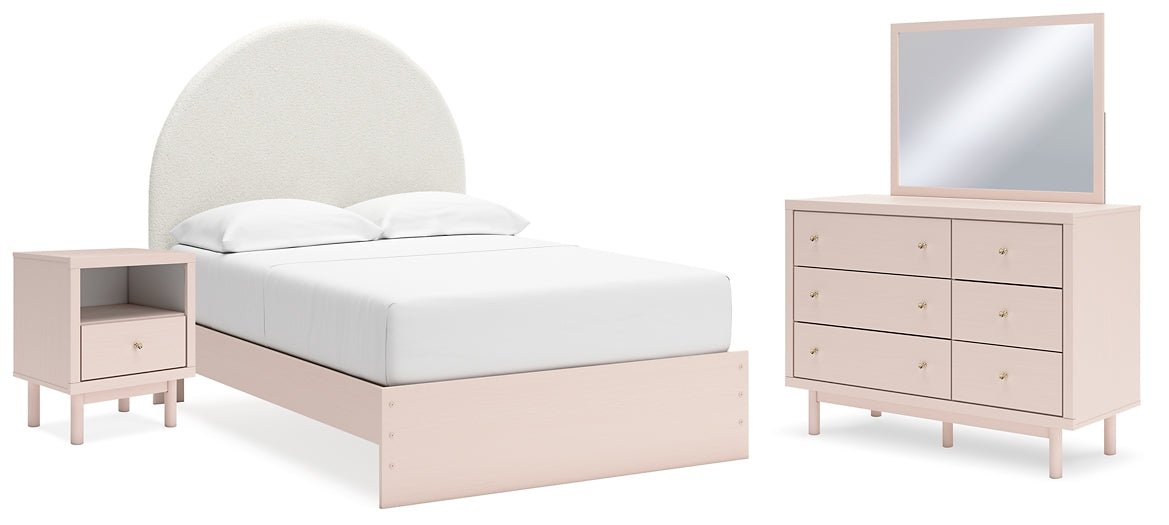 Wistenpine Full Upholstered Panel Bed with Mirrored Dresser and Nightstand - Image 2