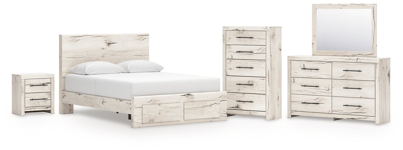Lawroy Queen Panel Storage Bed with Mirrored Dresser, Chest and Nightstand