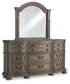 Alternative view of Ardenfield California King Upholstered Sleigh Bed with Mirrored Dresser, Chest and Nightstand