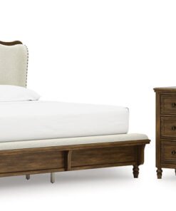Sturlayne King Upholstered Panel Bed with Mirrored Dresser