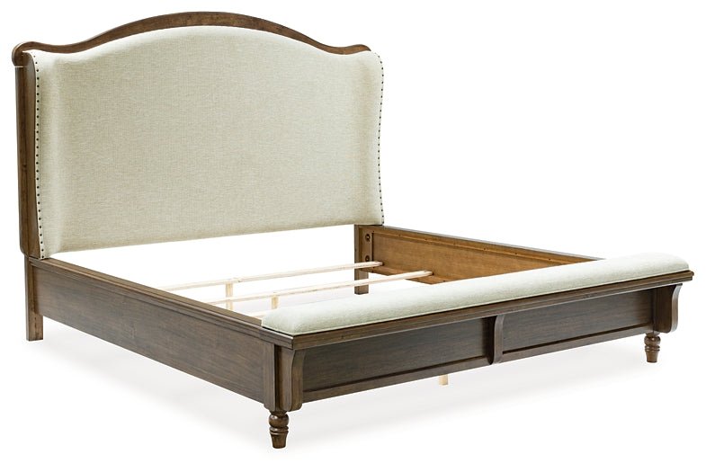 Sturlayne King Upholstered Panel Bed with Mirrored Dresser and Nightstand - Image 5