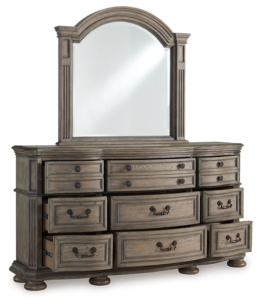 Ardenfield King Upholstered Sleigh Bed with Mirrored Dresser, Chest and Nightstand - Image 3