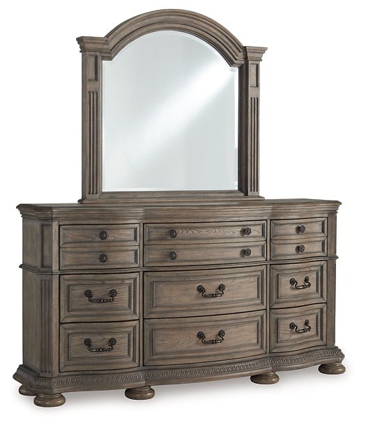 Ardenfield King Upholstered Sleigh Bed with Mirrored Dresser, Chest and Nightstand - Image 2