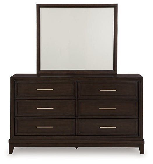 Neymorton California King Upholstered Panel Bed with Mirrored Dresser, Chest and Nightstand - Image 3