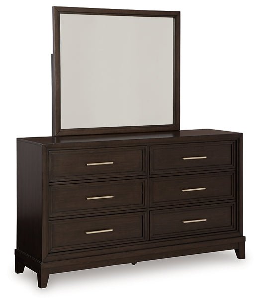 Neymorton California King Upholstered Panel Bed with Mirrored Dresser, Chest and Nightstand - Image 4